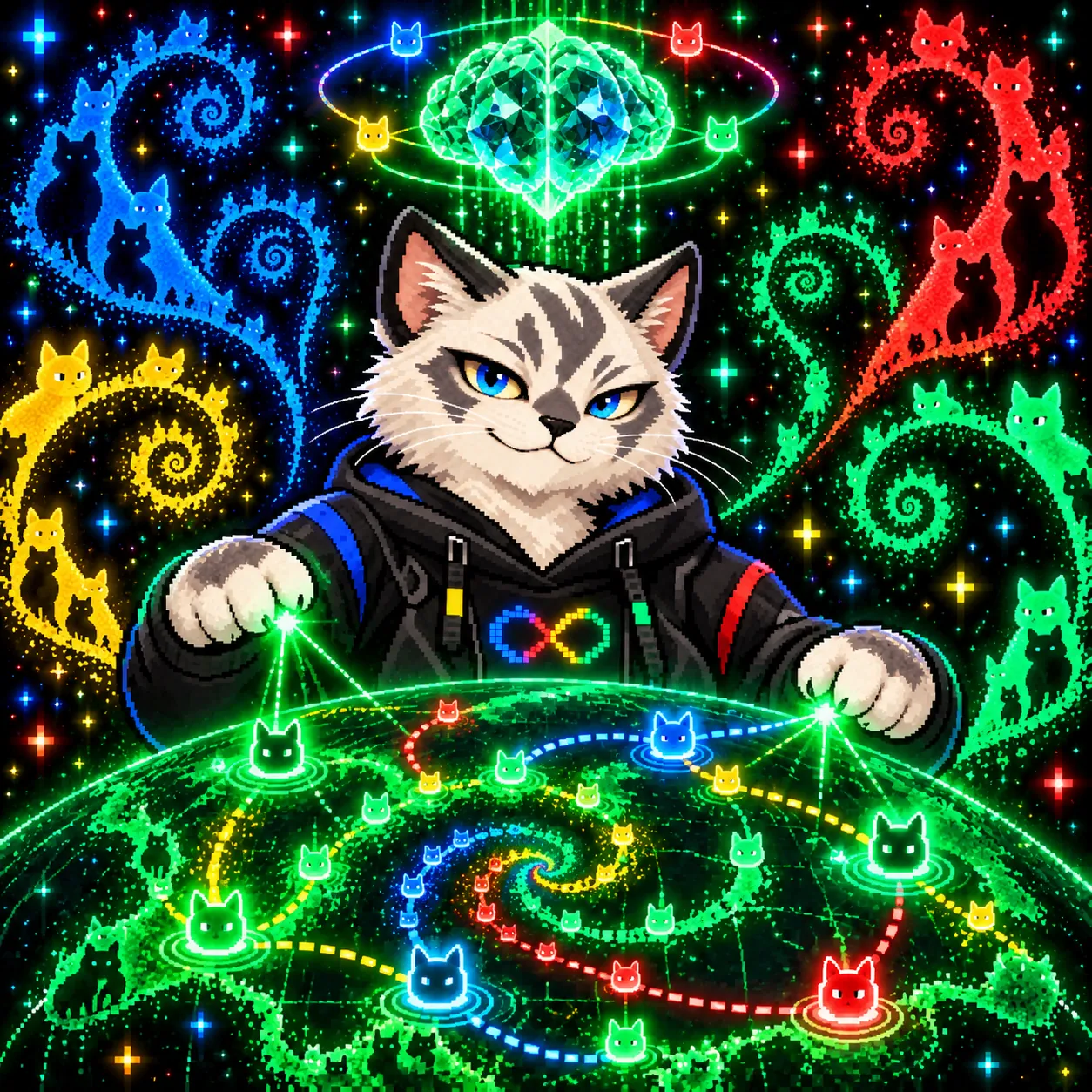 Recursive Self Cat improving a fractal exploration map while the brain stays unchanged